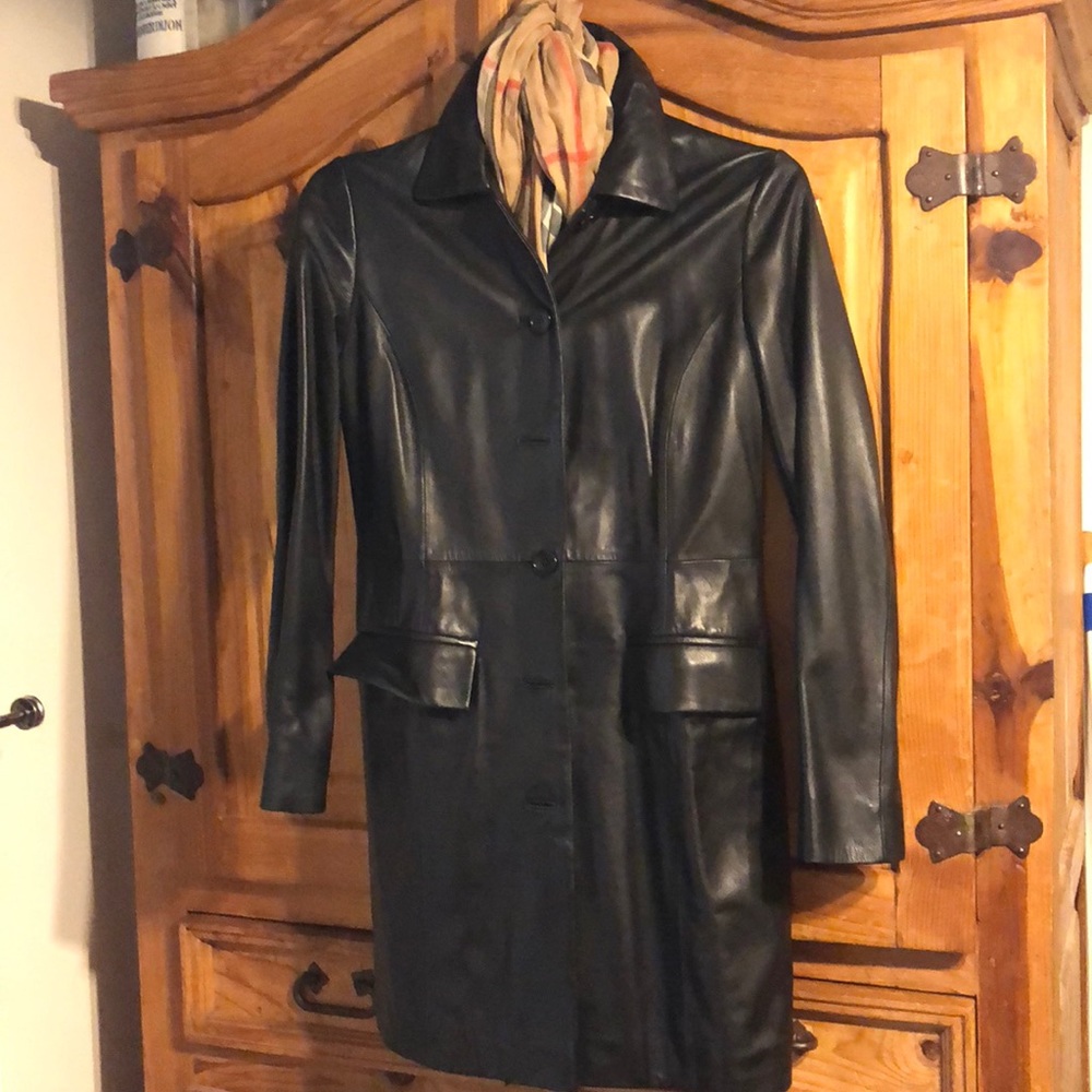 Brooks Brothers Black Knee length Leather coat 🧥